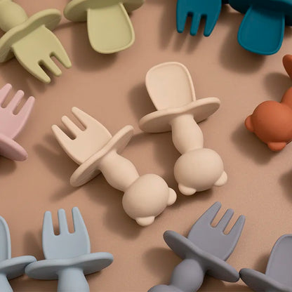 Cartoon Panda Toddler Fork and Spoon Set: Safe and Fun Tableware